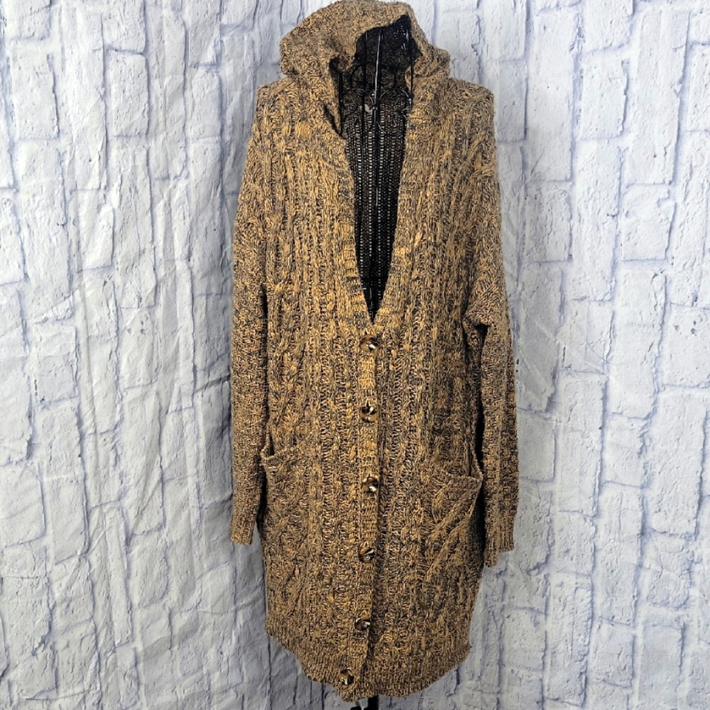 POL Brown Hooded Cardigan Sweater. Size Small